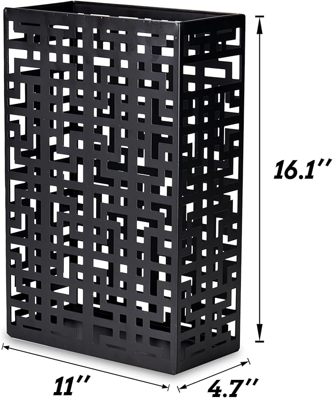 Umbrella Stand Rack for Entryway, Hollow Metal Holder, FreeStanding Storage Bin for Long Umbrellas, Holds 6-7, Black