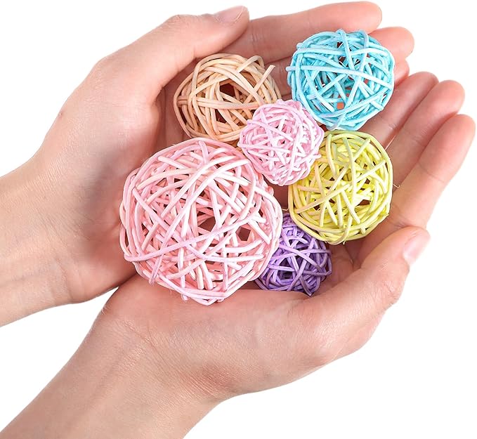 Patelai 72 Pcs Wicker Rattan Balls Decorative Balls for Vase Centerpiece Bowls Orbs Filler for Spring Summer Craft Home Decor, 4 Sizes (Macaron Color)