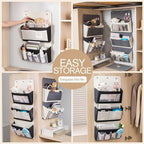 Over Door Storage Organizer, Multi-Pocket Hanging Organizer with Mesh Pockets, Wall Mount Storage Bags, Black and White (gray + white, 3-Tier*2PACK)