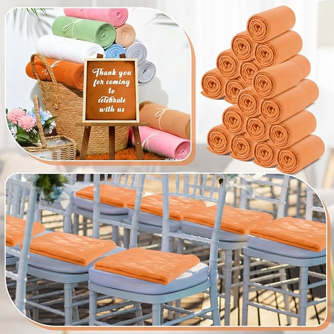 Newwiee 12 Pcs Fleece Throw Blankets Bulk 50'' x 60'' Oeko-tex Standard 100 Certified Spring Outdoor Wedding Guest Blankets Lightweight for Sleepover Donation Lap Pet Sofa Home (Orange)
