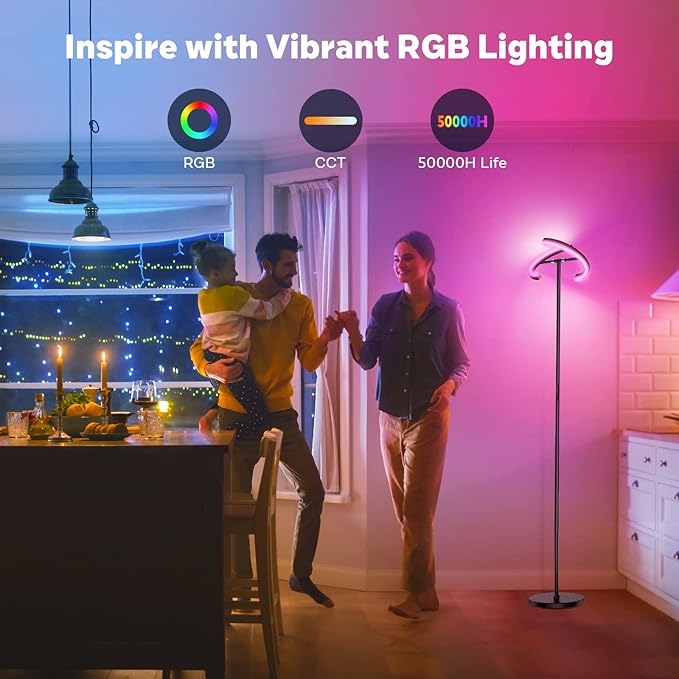 RGBCW Floor Lamp, Color Changing Standing Lamp, Modern Stepless Dimmable LED Floor Light Tall Lamp with Remote Control, 20W 3000-6000K Rotatable Floor Lamps for Living Room, Bedroom, Office