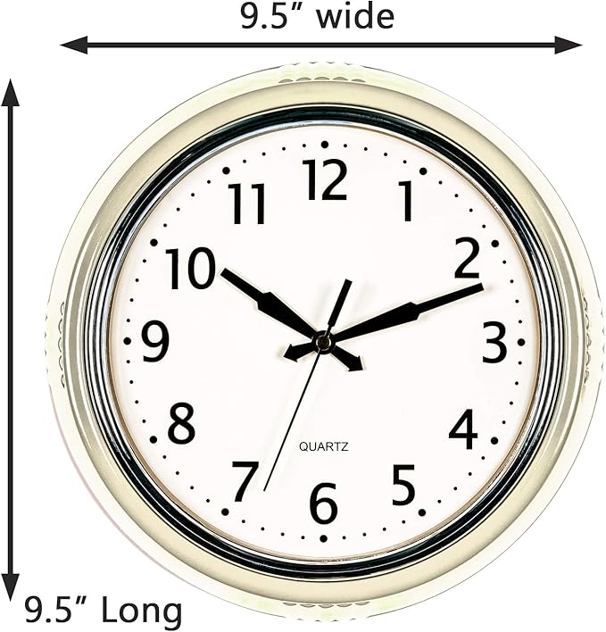 Bernhard Products Retro Wall Clock 9.5 Inch Cream Kitchen 50's Vintage Design Round Silent Non Ticking Quality Quartz Clock for Home/Office/Classroom