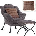Lazy Chair with Ottoman, Large Lounge Accent Chair with Ottoman and a Throw Pillow, Shadow Grey Reading Chair for Living Room Bedroom Dorm Room Office Apartment Relaxing Use