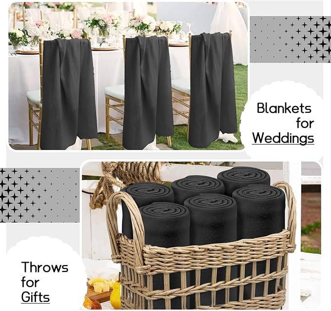 24 Pcs Soft Fleece Blankets Bulk 60 x 50 in, Lightweight Throw Blankets in Bulk Cozy Wool Bulk Blankets for Wedding Bed Couch Use Gifts & Home, Homeless Men Women (Black)