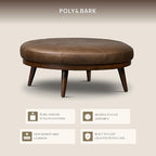 Poly & BARK Gio Ottoman – 30” Round with Feather-Down Topper – Full-Grain Leather Upholstery – Couch Ottoman for Living Room – Vintage Italian Leather in Cocoa Brown