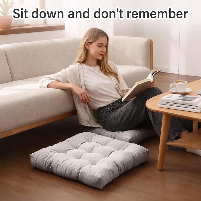Tiita Outdoor Cushions Square Floor Pillow Thicken Tufted Seat Pad Large Floor Cushion for Yoga Meditation Living Room