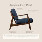 Poly & BARK Verity Leather Accent Chair – Armchair with Walnut Wood Frame – Fashion-Forward Lounge Seating for Living Room – Upholstered in Midnight Blue Leather for Modern Style