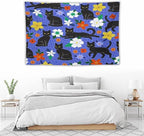 VUMIVI Black Cat Floral Tapestry Red White Hand-Painted Flowers Cute Animals Kids' Doodles Tapestry Wall Hanging for Living Room Bedroom Dorm Classroom Aesthetic Decor W60xL40in