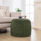 Unstuffed Ottoman Pouf Cover – Round Faux Fur Footstool Plush Floor Pouf (No Filler Included) Perfect for Living Room, Bedroom, or Office Lounge (Green, 26x26x18 in)