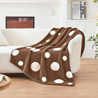 CozeCube Super Soft Fullfy Microfiber Reversible Knitted Blankets, Warm Cozy Fuzzy Plush Throw, Dark Brown and White Polka Dot Throw Blanket for Couch Bed Sofa, 50" x 60"