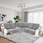 Reclining Sectional Couch Covers 100% Waterproof Velvet L Shape Recliner Couch Covers for Dogs Washable Anti Slip Recliner Slipcovers with Pockets (5 Seat Sofa with 1 Console, Silver Gray)