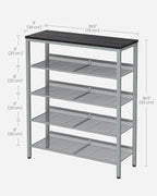 VASAGLE Shoe Rack for Entryway, 5-Tier Shoe Rack Organizer with Storage Shelves and Spacious Top, Freestanding, Adjustable, Industrial, Charcoal Grey and Metallic Silver ULBS038E22