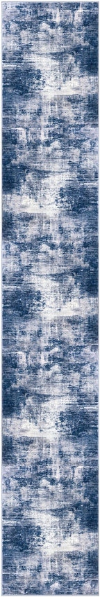IOHOUZE Abstract Runner Rug 3x18 Ft Washable Runners for Hallways, Non Slip Kitchen Runner Printed Faux Wool Entryway Runner Indoor, Modern Abstract Floor Carpet for Hall Stair, Navy/Grey