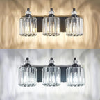 3-Light Black Bathroom Light Fixtures Over Mirror Modern Vanity Lights Crystal Wall Sconce Vintage Bathroom Lighting with Crystal Shade E26 Base for Bedroom, Living Room, Hallway
