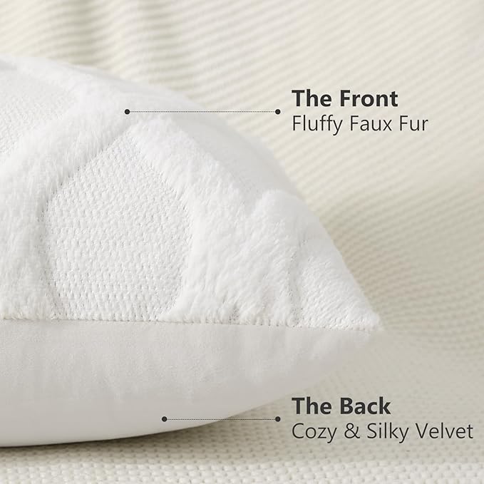decorUhome Spring Throw Pillow Covers 12x20 Inch Set of 2, Soft Plush Faux Fur Wool Lumbar Cream White Couch Pillow Covers, Decorative Neutral Pillow Cases for Bed Sofa Living Room Home Decor