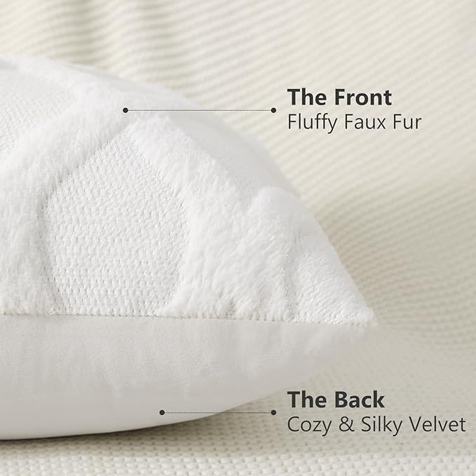 decorUhome Spring Throw Pillow Covers 16x16 Inch Set of 2, Soft Plush Faux Fur Wool Cream White Couch Pillow Covers, Decorative Neutral Pillow Cases for Bed Sofa Living Room Home Decor