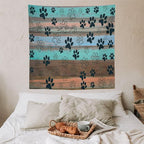 VUMIVI Dog Paw Print Tapestry Rustic Farmhouse Vintage Wood Paneling Home Decor Tapestry Wall Hanging for Living Room Bedroom Dorm Classroom Aesthetic Decor W60xL60in