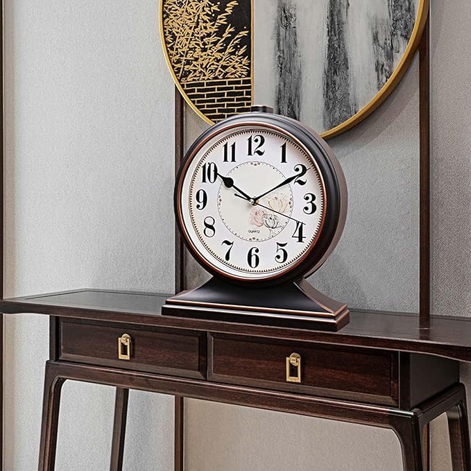 rnuie Desk Clock for Table Decor, Retro Mantel Clock Battery Operated for Fireplace Mantel, Living Room, Bedroom, Office, Desktop Decoration(Black)