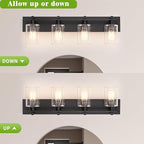Espird Bathroom Vanity Light, 4 Light Matte Black Light Fixture with Thickened Seeded Glass Shade, 30 inch Modern Wall Sconce,Vanity Lights Over Mirror for Bathroom