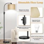【Upgraded】 Dimmable Matte Black Floor Lamp, 1201 Lumens LED Bulb Included, Arc Floor Lamps for Living Room Modern Standing Lamp with Champagne Linen Shade, Tall Lamp for Living Room Bedroom Office