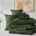 CozyLux King Size Comforter Set Olive Green, 7 Pieces Pintuck Bed in A Bag Green Comforter King Size, Pinch Pleat Bedding Set with All Season Comforter, Sheets, Pillowcases & Shams