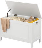 HOOBRO Toy Box, Retro Wooden Look Storage Chest with Safety Hinge, Entryway Storage Bench Supports 220 lb, 29.9 x 15.7 x 18.9 Inches Toy Chest Organizer, Easy Assembly (White) WT75CW01G1