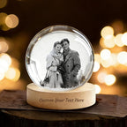 QYH Personalized 3D Crystal Photo Snow Globe, 3D Engraved Memory Sphere with Wooden Base, LED Night Light, Custom Gifts for Pets, Couples, Babies, Parents, Anniversary, Christmas, Birthday