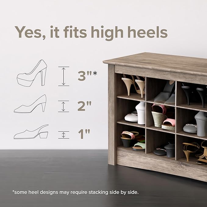 Prepac 24 Pair Shoe Cabinet, Entryway Bench, Mud Room Organization and Storage Bench with 24 Shoe Cubbies, Brown, 15.5"D x 60"W x 20.25"H