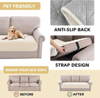 H.VERSAILTEX Couch Cover Chenille Pet Fuzzy Sofa Covers for 3 Cushion Couch Anti Slip Washable Sofa Slipcovers with Strap Soft Couch Protector Cover for Dogs Cats Kids(36" x 82", Ivory)