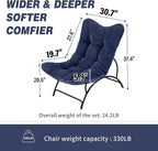 Welnow Accent Lounge Lazy Chair, Comfy Soft Leisure Metal Frame Reading Chair, Upholstered Thick Cushion Seated Recliner Sofa for Living Room, Bedroom, Dorm, Navy