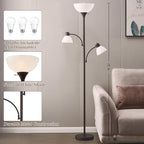 Luvkczc Floor Lamps for Living Room, 72" Tall Standing Lamp, Torchiere Lamp with 2 Reading Lamps, Industrial Bright Floor Lamp for Bedroom, Office, Dresser, Brown Lamps, 3 LED Bulbs Included