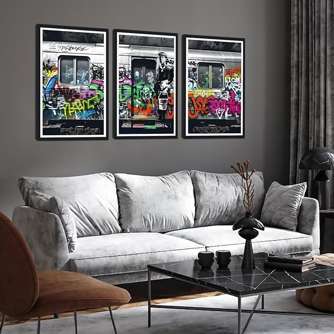 Novatique Banksy Wall Art Street Graffiti Canvas Wall Art Abstract Cool Painting Art Print for Living Room Bedroom,16" x 24" x 3pcs
