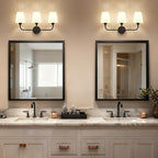 Kvhilw Bathroom Vanity Light, Matte Black Bathroom Light Fixtures, 3-Light Lighting Fixtures Over Miror, Modern Wall Sconce with Flared White Fabric Shade, E26 Socket(ETL Listed)