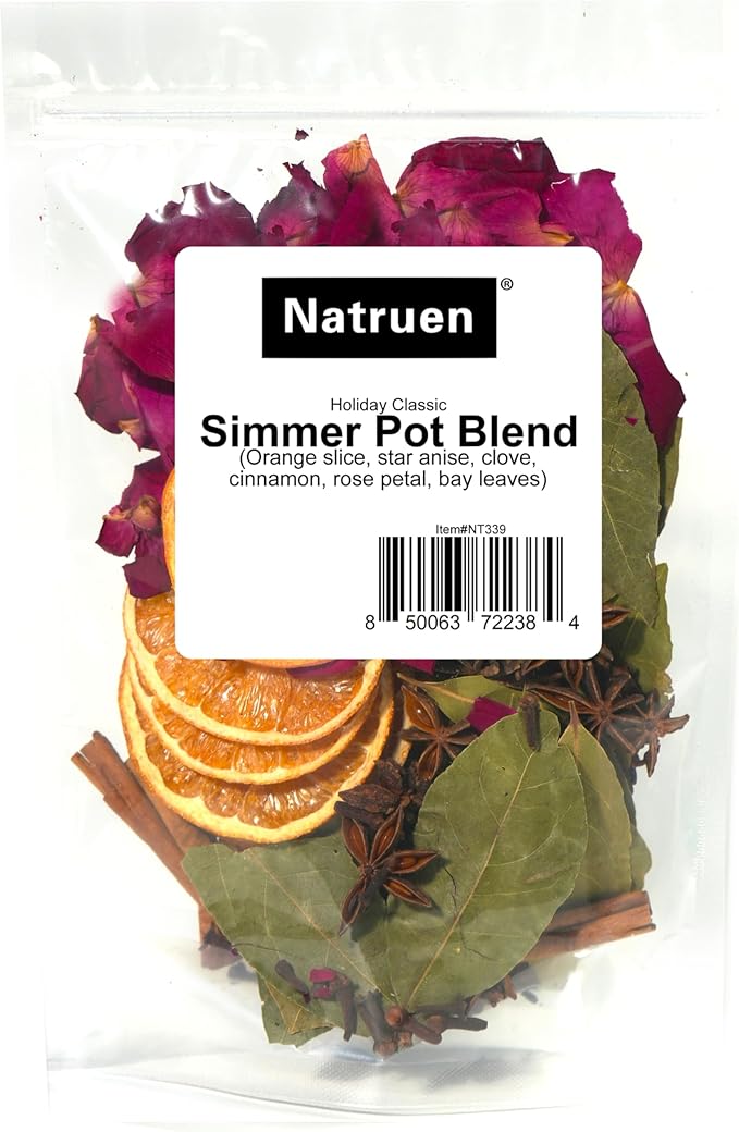 Holiday Simmer Pot Blend Kit – Rose Petals, Orange Slices, Star Anise, Clove, Cinnamon& Bay Leaves – Romantic Rose & Citrus for a Love-Filled Home, Stovetop Potpourri Mix