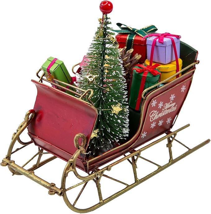 Berfutall-Red Santa Sleigh Christmas Decor for Table Top Holiday Home Decorations Decoration with Rustic Charm (G)