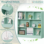 LEYAOYAO 8 Cube Bookshelf with Base,3 Tier Modern Mint-Green Kids Bookcase,Standing Wide Bookshelves Storage Organizer Toy Shelf,Wood Display Children's Book Shelves for Bedroom,Living Room,Nursery