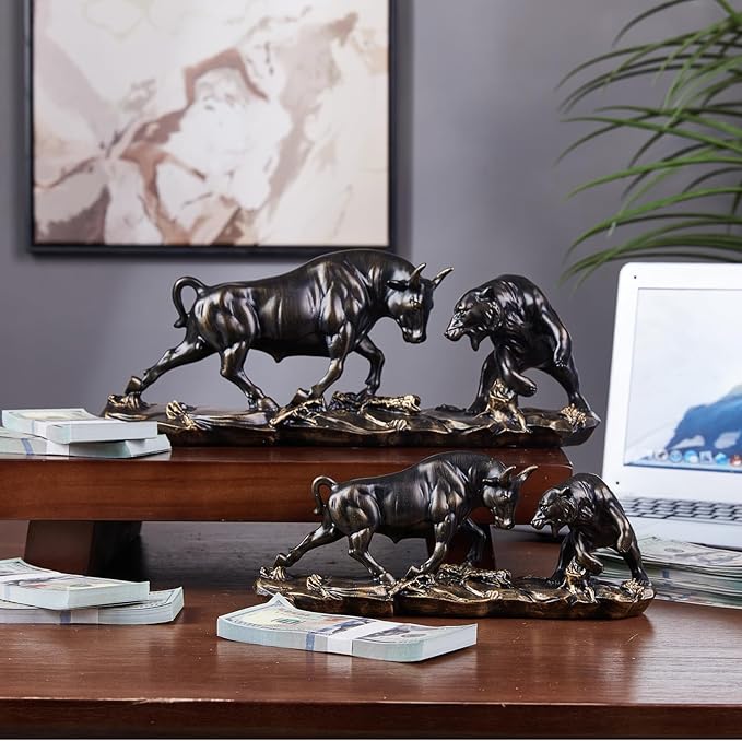 AETVRNI Wall Street Bull Statue Sculpture Stock Market Charging Bull Animal Figurine - Resin Sculpture of Bull VS Bear Ideal Gifts for Financial Investment Managers Investor,Bronze,11in