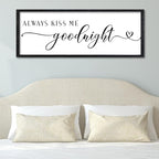 Surfapans Master Bedroom Above Bed Wall Decor 32"×12" Always Kiss Me Goodnight Sign Rustic Farmhouse Couples Over Bed Romantic Love Quotes Modern Large Wood Frame Horizontal Wall Hanging Art (Black