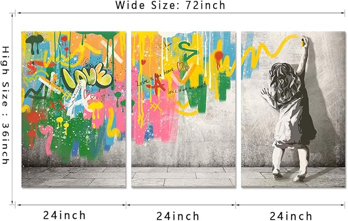Novatique Banksy Wall Art Graffiti Canvas Wall Art Colorful Graffiti Wall Decor Modern Street Art Posters Prints for Living Room Bedroom,24" x 36" x 3 Pcs