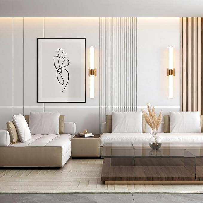 Modern Wall Sconce 30.4 Inch Gold Bathroom Sconces Led Wall Lights with Acrylic Shade Hardwired Long Vanity Lighting Fixtures Over Mirror for Bedroom Living Room Hallway
