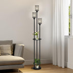 Floor Lamps for Living Room, Standing Floor Lamp with Shelves, Tall Lamp with Table, Modern Mid Century Floor Lamp with E26 Base, Coner Crystal Floor Light for Bedroom (Without Bulb)