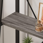 BON AUGURE Ladder Bookshelf, 4 Tier Ladder Shelf Bookcase, Wood Leaning Book Shelves for Living Room, Bedroom, Home Office Shelving Unit (Dark Grey Oak)