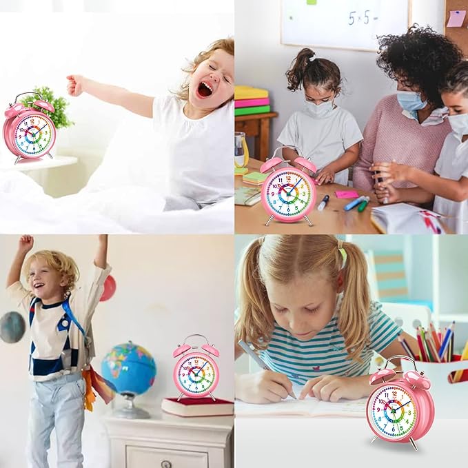 Peakeep Loud Analog Alarm Clock for Kids Learning Telling Time Teaching, 4.5" Twin Bell Alarm Clock Battery Operated for Heavy Sleepers Adults Teenagers Kids