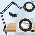 HITTI Ultra Long 12X & 30X Magnifying Glass with Light and Clamp, 5 Color Modes Steepless Dimming Desk Lamp, Swivel Arm Workbench Light, Hands Free Lighted Magnifier Stand for Craft Reading Hobby