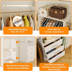 Closet System, 4FT-8FT-9FT Closet Organizer With Drawers Wooden, Walk in Closet System with 5pcs Hanging Rods and Shelves Storage, Closet Built in System Wardrobe Organizer, White