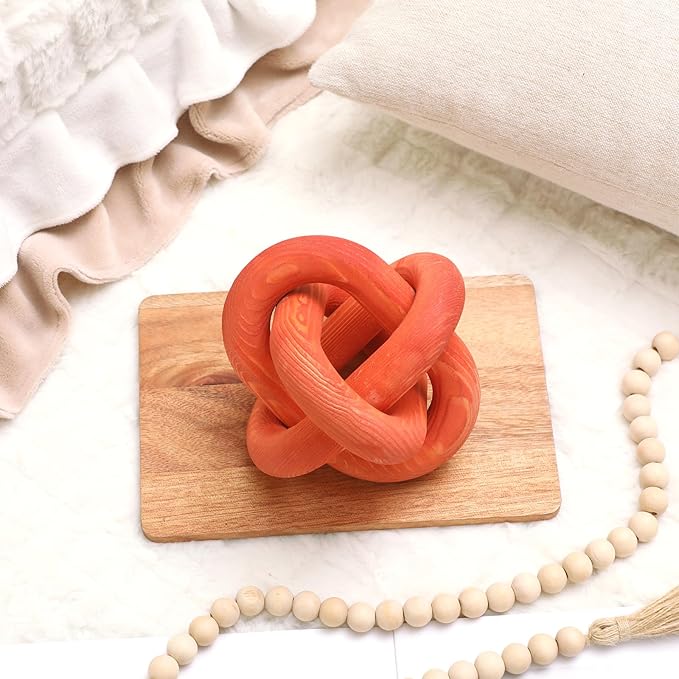 3 Link Wood Knot Decor Rustic Home Décor Accents Hand Carved Coffee Table Decoration, Boho Chain Link Decoration, Modern Shelf, Rustic Objects for Home Living Room Bedroom(Orange)