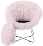 BIRDROCK HOME Faux Fur Papasan Chair with Black Legs - Luxuriously Soft & Lightweight - Wide Cushion Seat for Playroom, or Living Room - Moon Chair - Metal - Fluffy Round Seat - Circle - Pink