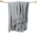 lifein Throw Blanket for Couch, Soft Boho Decor Bed Throw,Cozy Grey Knitted Chenille Small Farmhouse Lightweight Throw (Light Grey,60 * 80")