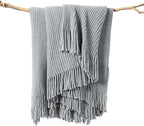 lifein Throw Blanket for Couch, Soft Boho Decor Bed Throw,Cozy Grey Knitted Chenille Small Farmhouse Lightweight Throw (Light Grey,60 * 80")