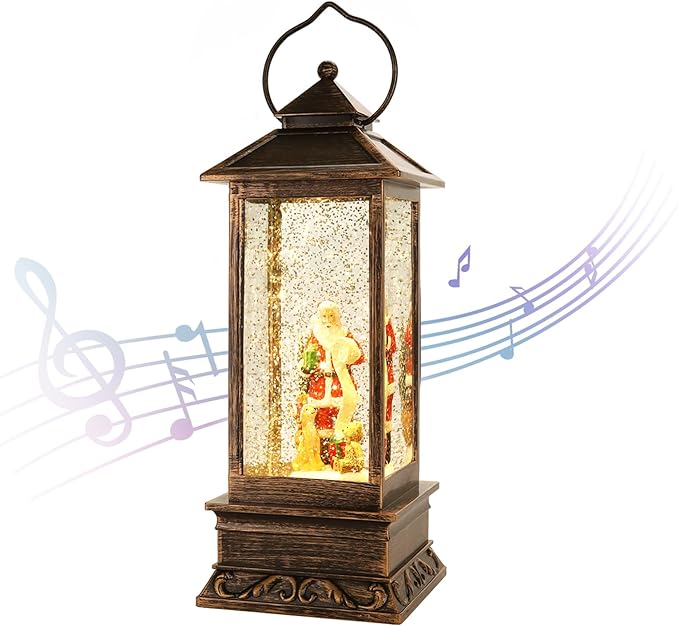 Christmas Snow Globe Lantern Crystal Glitter Lantern Features 8 Songs and 6-Hour Timer Function Ideal for Holiday Decorations and Gifts USB and Battery-Powered Snow Globe (Santa Claus)